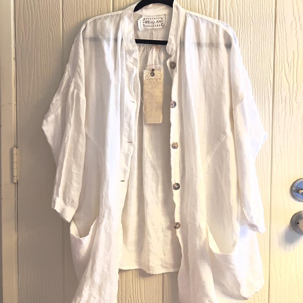 Women’s White Button Down Linen Jacket